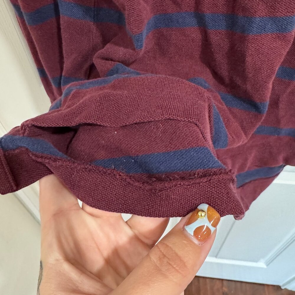 Vintage Polo Ralph Lauren Burghundy and Blue Stripe Long Sleeve Polo, Cotton, XL - Picture 6 of 6